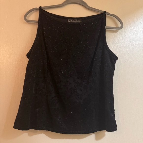 Alex Evenings Tops - Alex Evenings Women's Dressy Tank Size L Black Metallic Patterned
